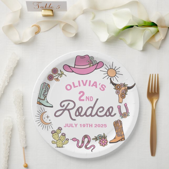 Assiettes En Carton Deuxième Rodéo Rose Western Cowboy 2e anniversaire (Mariage)