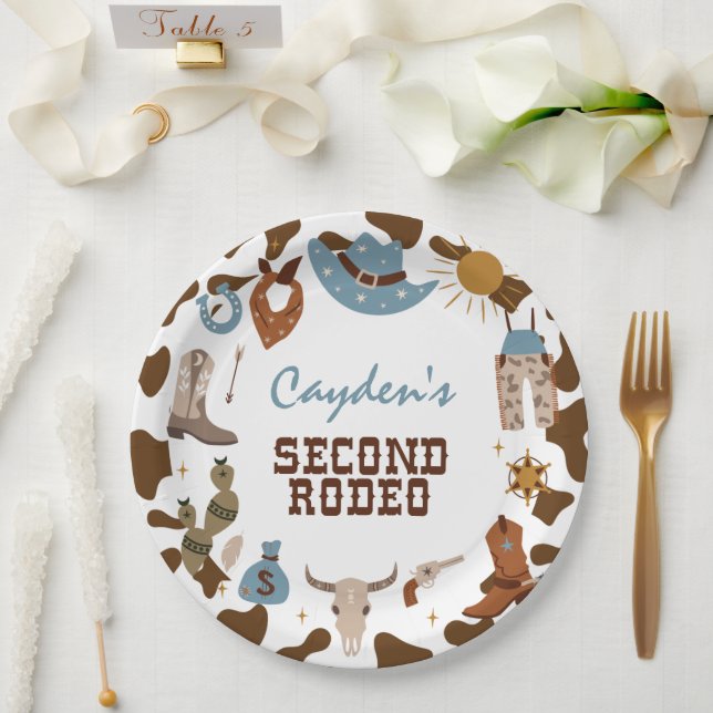 Assiettes En Carton Deuxième Rodéo Western Cowboy 2e anniversaire (Mariage)