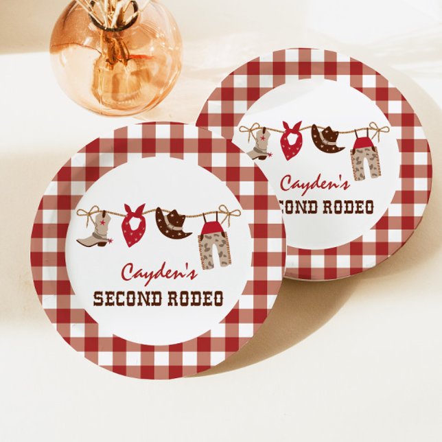Assiettes En Carton Deuxième Rodéo Western Cowboy 2e anniversaire (Créateur téléchargé)