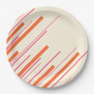 Assiettes En Carton Diagonales - rose, orange et crème
