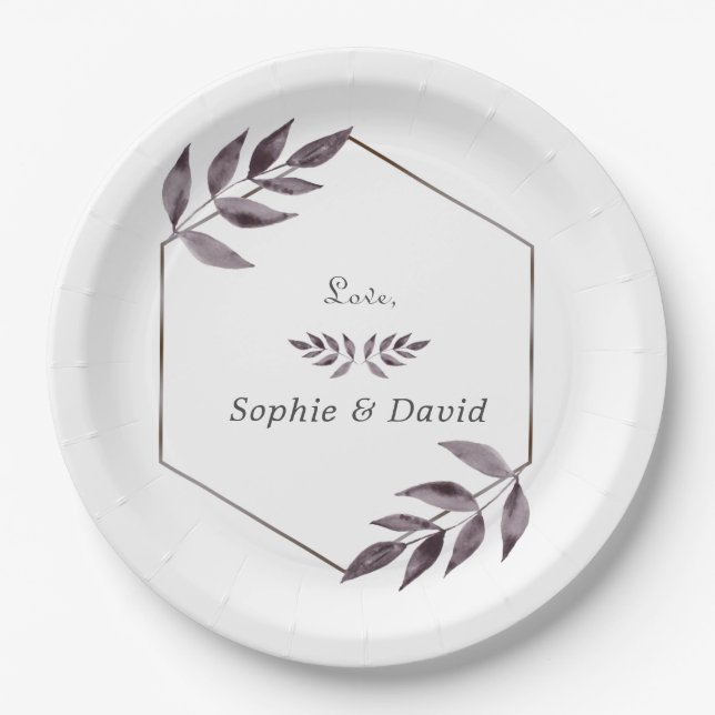 Assiettes En Carton Diamant de feuillage d'encre d'aquarelle minimal (Devant)