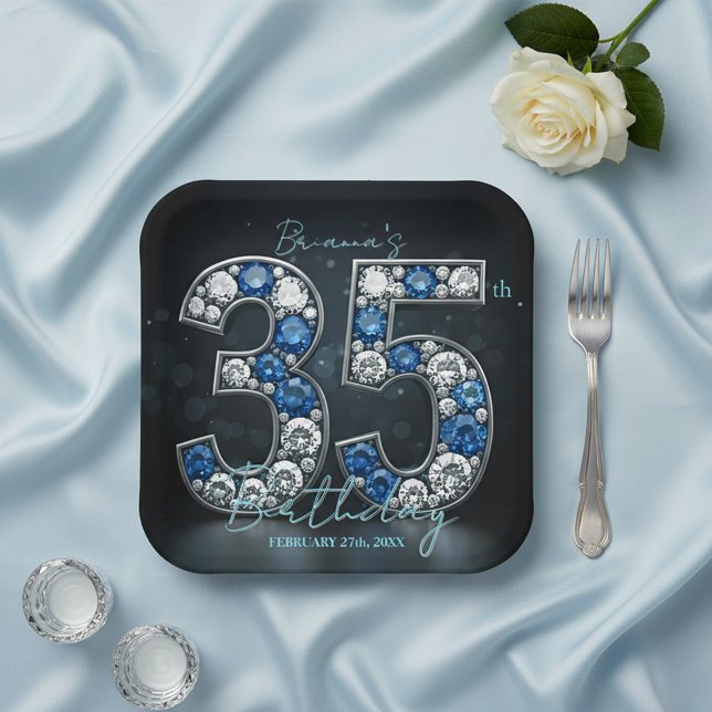 Assiettes En Carton Diamant Sapphire glamour 35e anniversaire (Créateur téléchargé)