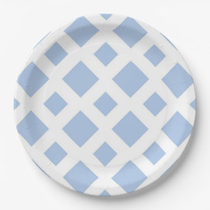 Assiettes En Carton Diamants bleu clair sur blanc