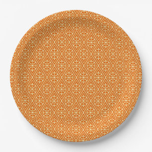 Assiettes En Carton Diamants damassés médiévaux, mandarine orange