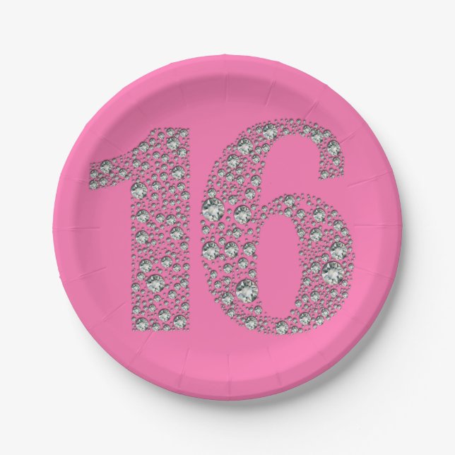 Assiettes En Carton Diamond Bling 16 Seize 16e anniversaire TOUTE COUL (Devant)