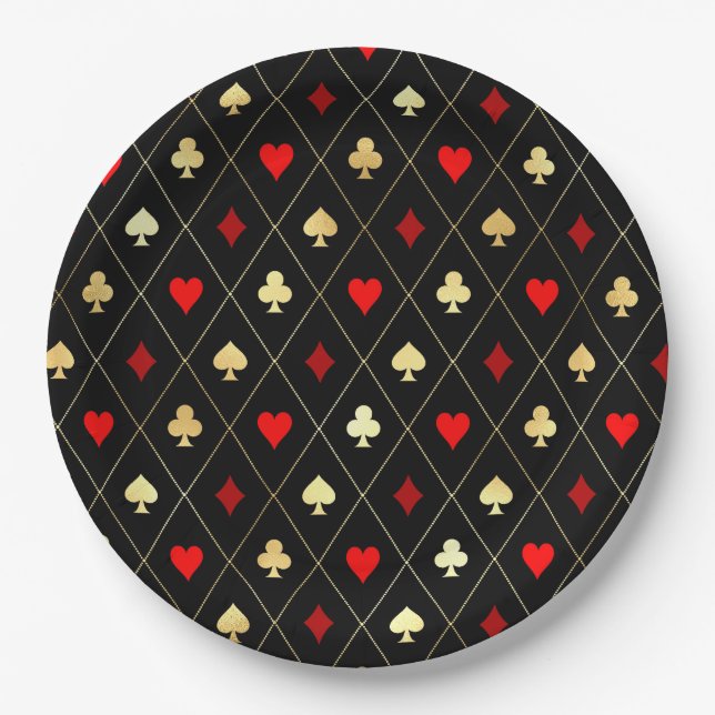 Assiettes En Carton Diamonds Coeurs Pique Clubs Jouer Cartes Motif (Devant)