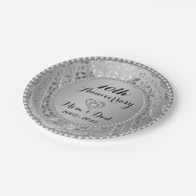 Assiettes En Carton Diamonds et Silver 10th Wedding Anniversary (Angle)