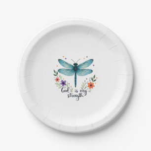 Assiettes En Carton Dieu est ma force Floral Libellule T-Shirt Chrétie