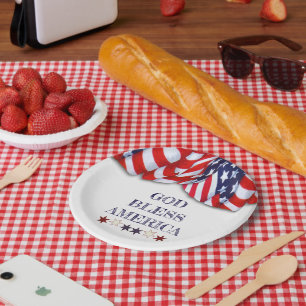 Assiettes En Carton Dieu patriotique bénir l'Amérique Rouge Blanc Bl