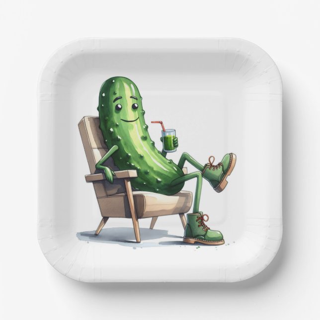 Assiettes En Carton Dill Pickle Relaxer dans une chaise (Recto)