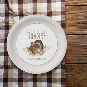 Assiettes En Carton Dinde aquarelle de Thanksgiving personnalisée