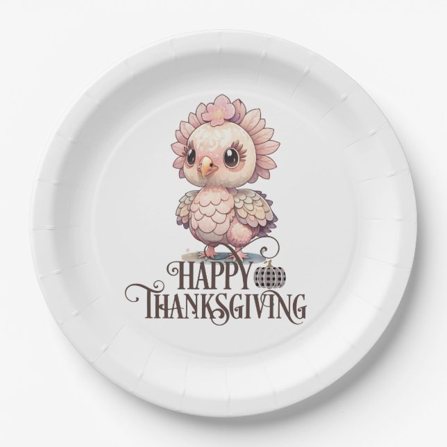 Assiettes En Carton Dinde de Thanksgiving mignonne (Devant)