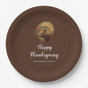 Assiettes En Carton Dinde élégante vintage Joyeux Thanksgiving