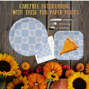 Assiettes En Carton Dindes de Thanksgiving bleu blanc vintage de campa
