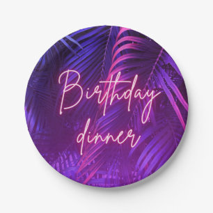 Assiettes En Carton Dîner d'anniversaire à feuille de palmier violet t