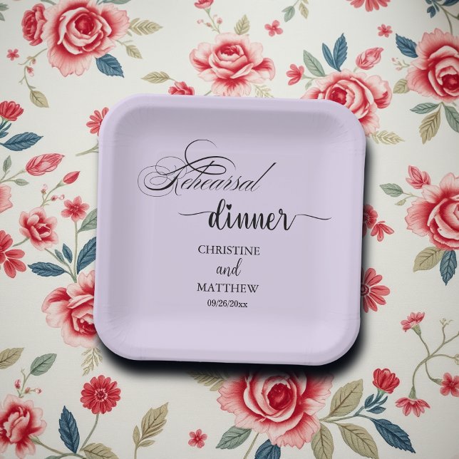 Assiettes En Carton Dîner de répétition élégant calligraphie violet cl (Créateur téléchargé)