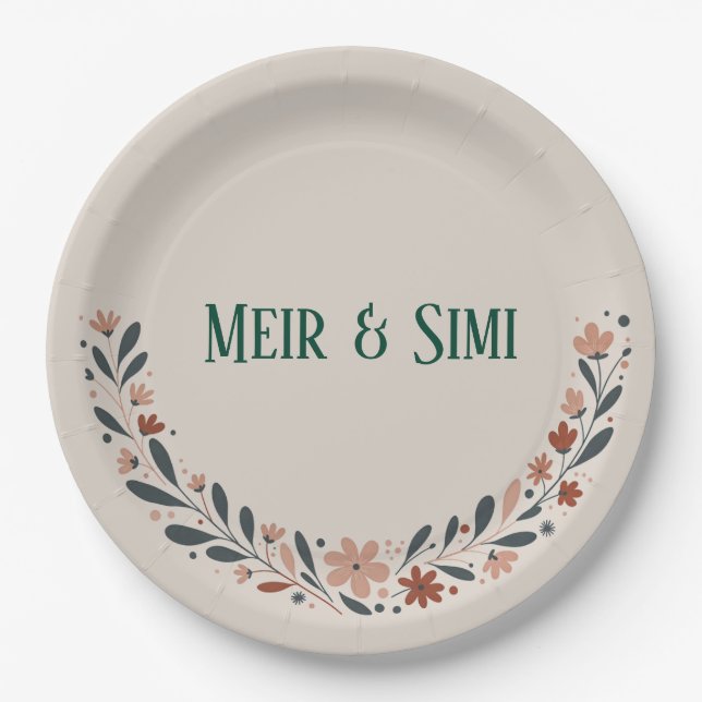 Assiettes En Carton Dîner fleuri vert fête Papier Plaque (Devant)