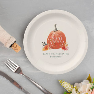 Assiettes En Carton Dîner Friendsgiving Citrouille Orange Floral Autom