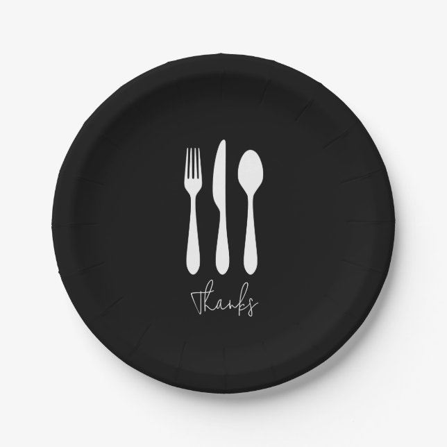 Assiettes En Carton Dîner moderne chic Merci noir (Devant)