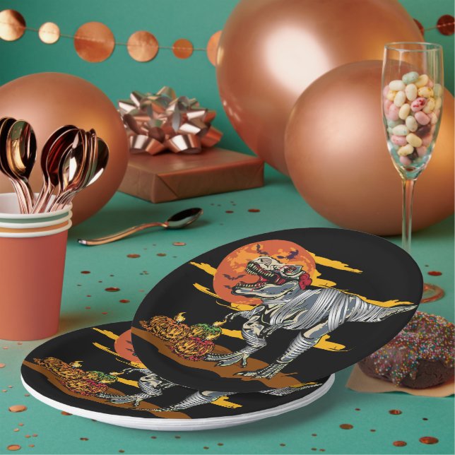Assiettes En Carton Dino-Mash : Pumpkinosaur Éffrayant (Multi)