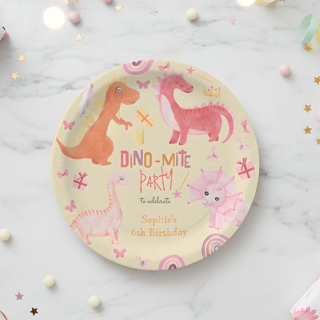Assiettes En Carton Dino-mite dino rose fête d'anniversaire (Créateur téléchargé)