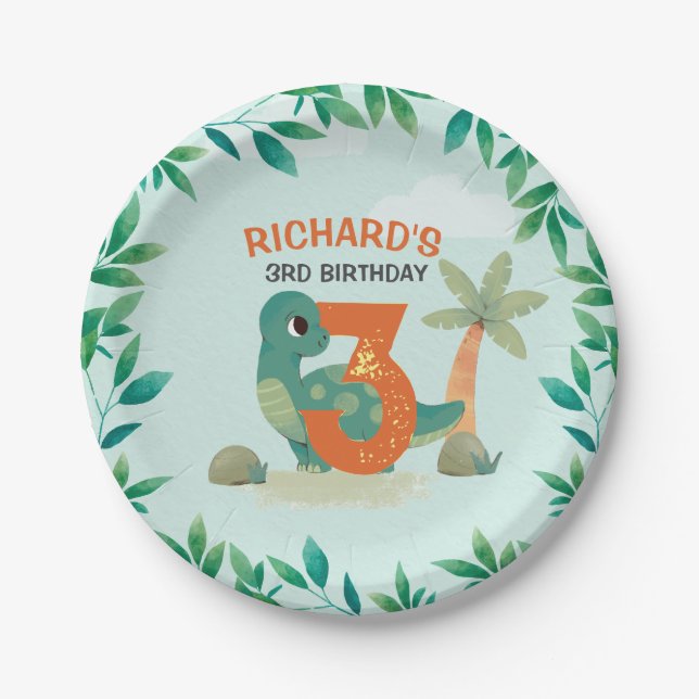 Assiettes En Carton Dino-Mite Dinosaur fête d'anniversaire (Devant)