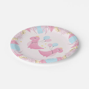 Assiettes En Carton Dino Party   Anniversaire du mignon Pastel Dinosau