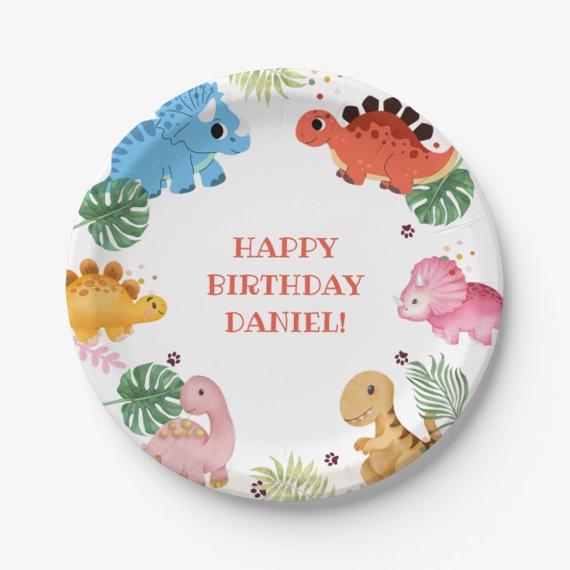 Assiettes En Carton Dino Party Cute Dinosaur fête d'anniversaire (Devant)
