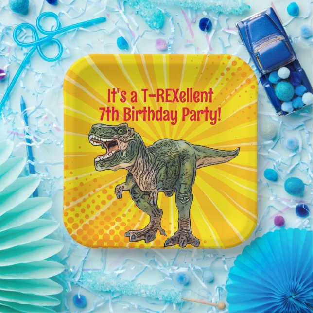 Assiettes En Carton Dino T-Rex Dinosaur Amusant Anniversaire Garçon Ja (Fête)