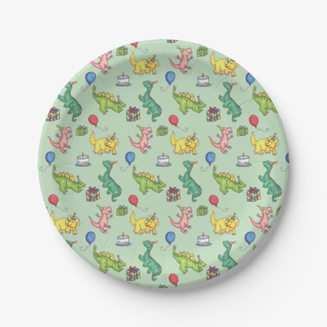 Assiettes En Carton Dinos de fête d'anniversaire (Devant)