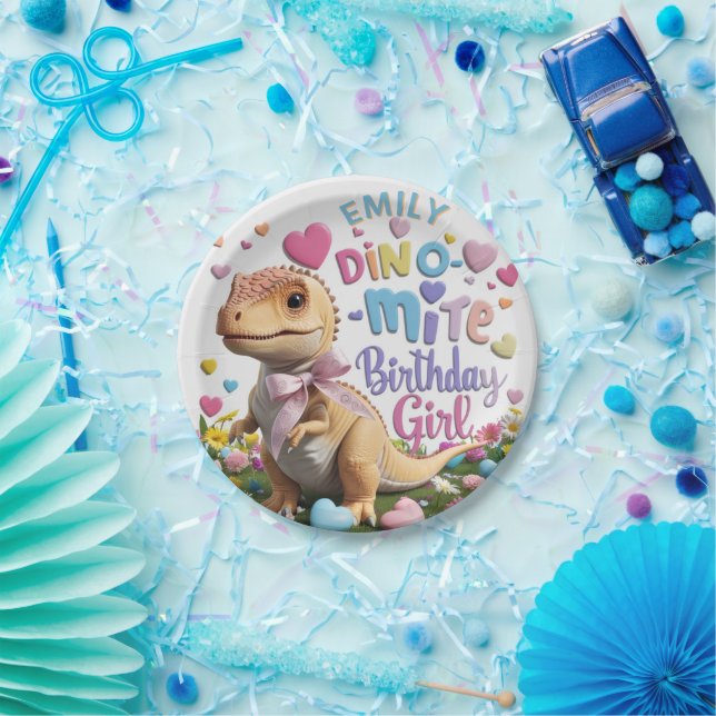 Assiettes En Carton Dinosaur Adventure Girl Joyeux anniversaire (Fête)