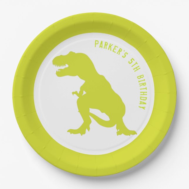 Assiettes En Carton Dinosaur Anniversaire Vert (Devant)