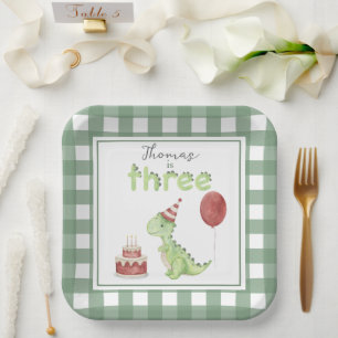 Assiettes En Carton Dinosaur aquarelle 3ème anniversaire