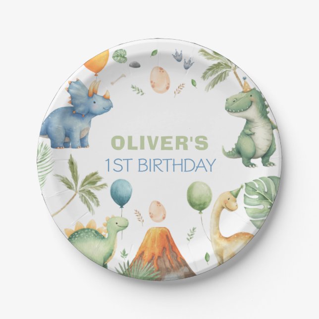 Assiettes En Carton Dinosaur Birthday Party Paper Plates (Devant)