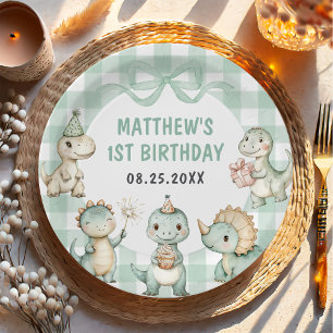 Assiettes En Carton Dinosaur Blue En vichy 1ère fête d'anniversaire