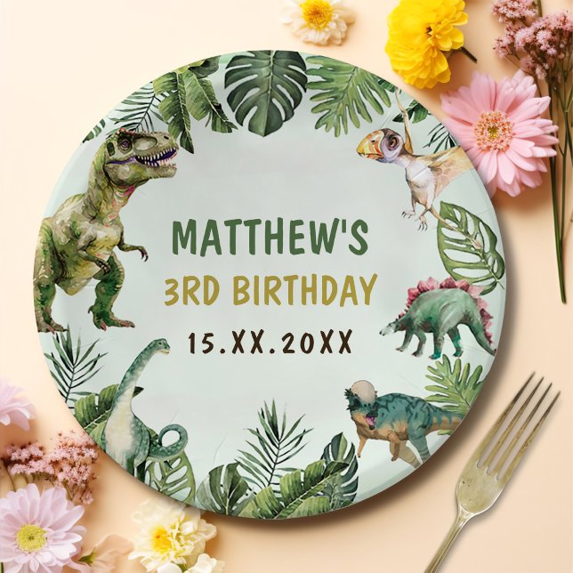 Assiettes En Carton Dinosaur Boy 3e fête d'anniversaire (Créateur téléchargé)