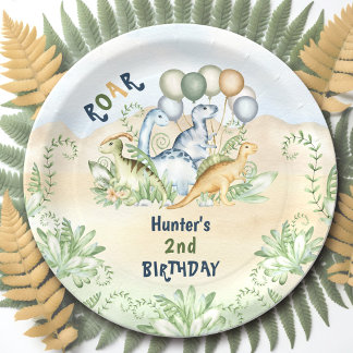 Assiettes En Carton Dinosaur Boy Pastel Cute Blue Green 2e anniversair
