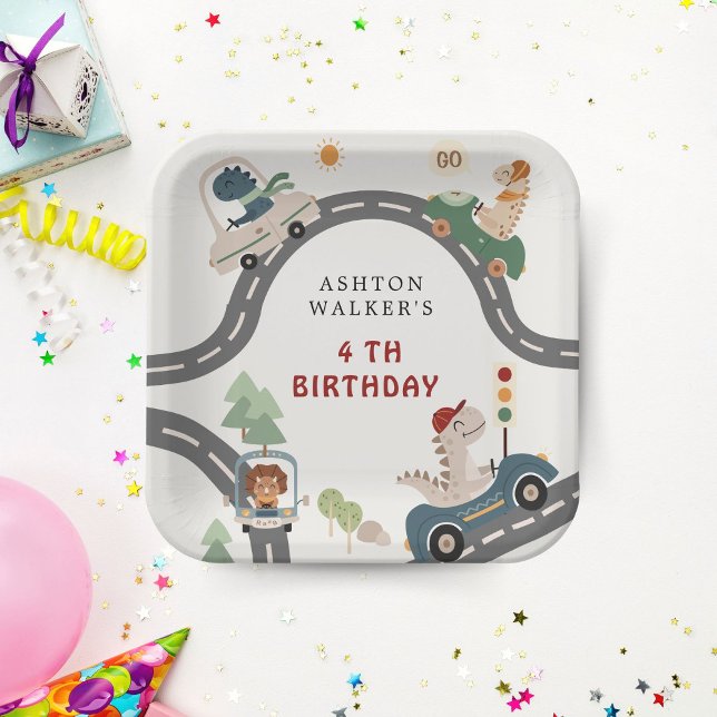 Assiettes En Carton Dinosaur conducteur Animaux de fête Anniversaire d (Créateur téléchargé)