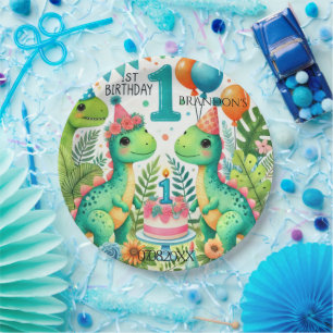 Assiettes En Carton Dinosaur Dino 1ère fête d'anniversaire