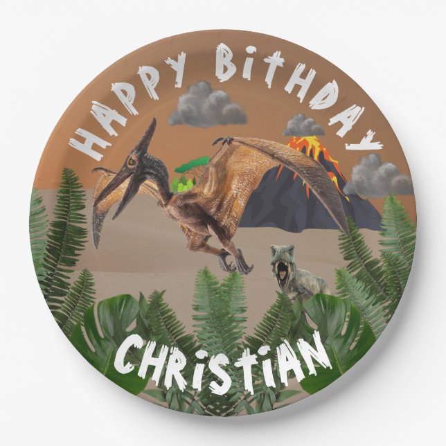 Assiettes En Carton Dinosaur fête d'anniversaire (Devant)