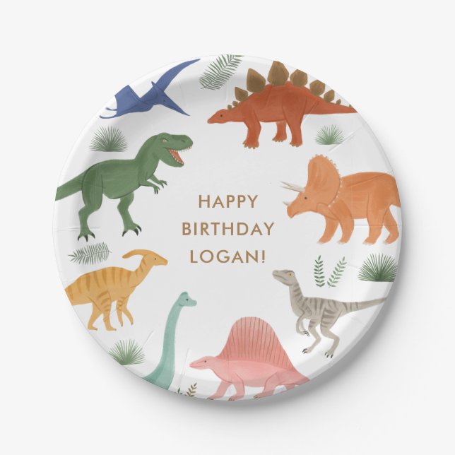 Assiettes En Carton Dinosaur fête d'anniversaire (Devant)