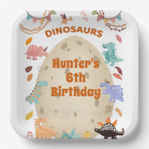 Assiettes En Carton Dinosaur fête d'anniversaire avec l'oeuf géant Din