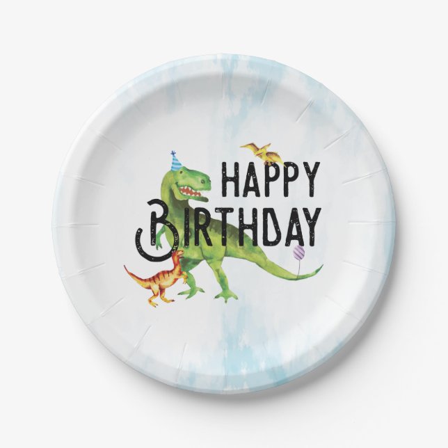 Assiettes En Carton Dinosaur Happy Birthday Plaques de papier (Devant)