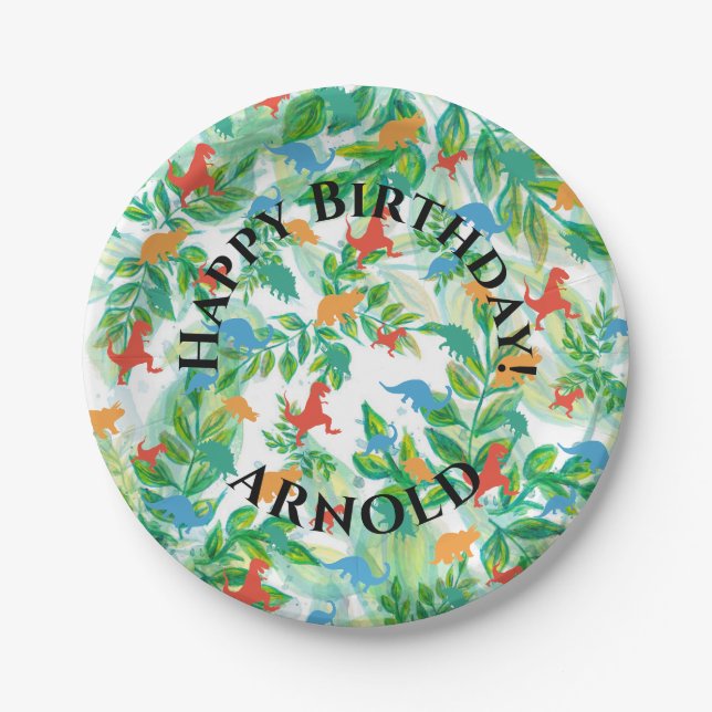 Assiettes En Carton Dinosaur Joyeux anniversaire Jurassic Jungle (Devant)