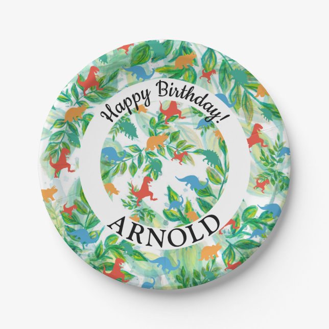 Assiettes En Carton Dinosaur Joyeux anniversaire Jurassic Jungle Papie (Devant)