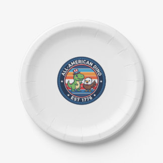 Assiettes En Carton Dinosaur Kawaii Patriotique Tout Américain DINO ES
