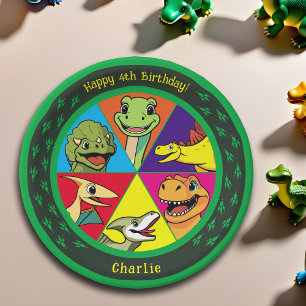 Assiettes En Carton Dinosaur mignon fête de dessin coloré préhistoriqu