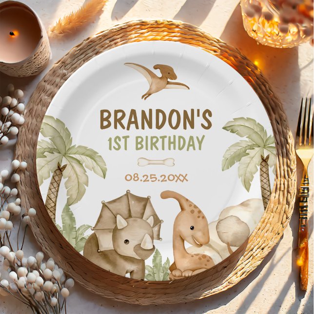 Assiettes En Carton Dinosaur One-A-Saurus 1ère fête d'anniversaire (Créateur téléchargé)