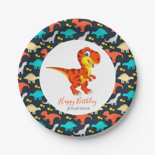 Assiettes En Carton Dinosaur Orange T Rex Party