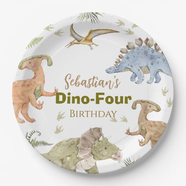 Assiettes En Carton Dinosaur Paper Plates Birthday Boy Party (Devant)